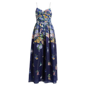 TAHARI ASL Silky Organza Sleeveless Long Dress Blue Floral Size 8